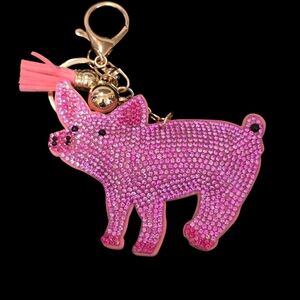 Pink Rhinestone Pig Bag Charm – Cute Sparkly Animal Keychain